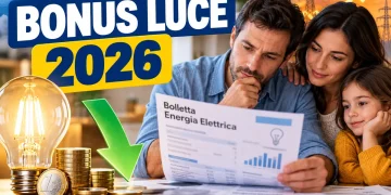 Bonus luce 2026, famiglia controlla la bolletta dell’energia elettrica