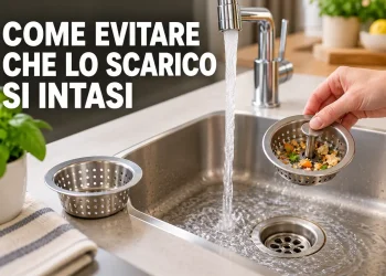 Piletta filtrante con cestello estraibile per evitare che lo scarico del lavello si intasi.