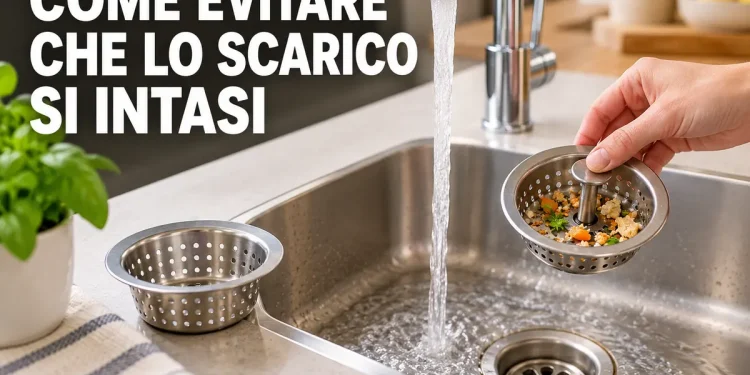 Piletta filtrante con cestello estraibile per evitare che lo scarico del lavello si intasi.