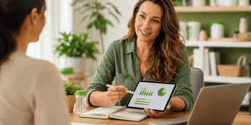 Distributrice indipendente illustra a una cliente un piano di vendita di prodotti Herbalife