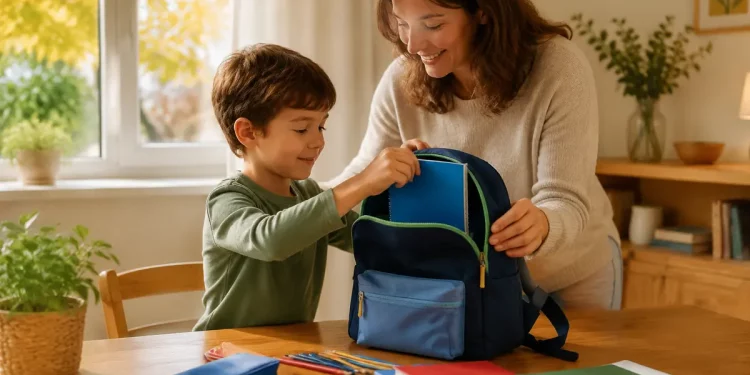Genitore e bambino preparano lo zaino per il rientro a scuola 2026