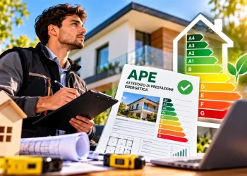 Tecnico certificatore energetico durante il sopralluogo per realizzare un APE