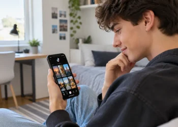 Adolescente consulta sullo smartphone la cronologia dei video guardati su TikTok