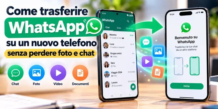 Trasferimento WhatsApp tra due smartphone senza perdere conversazioni, fotografie, video e documenti.