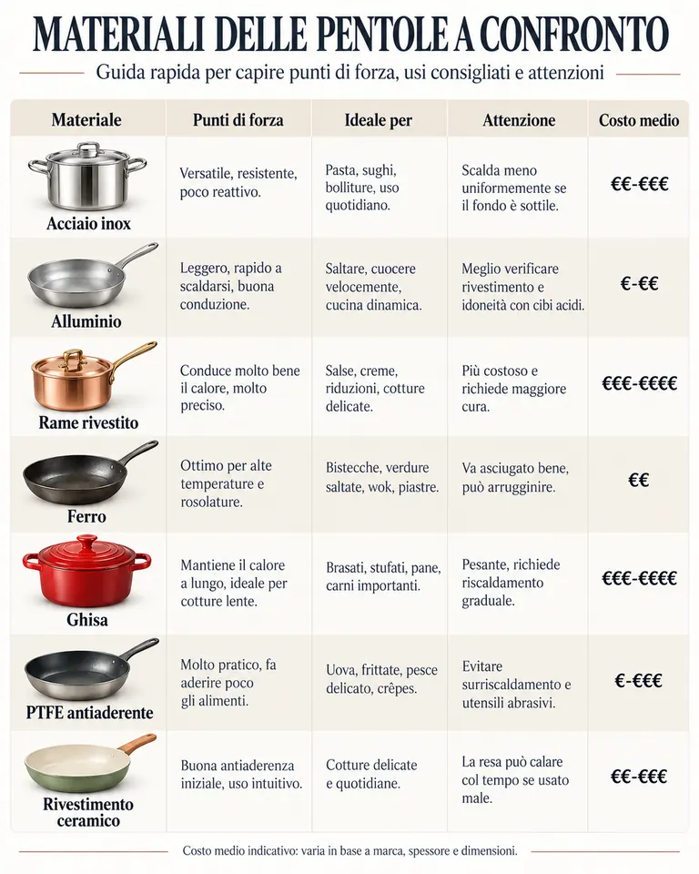 padelle materiali uso